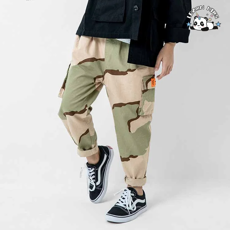 LEZONKIDS - Roupas infantis estilo novo para meninos, calças casuais amarelas com camuflagem urbana
